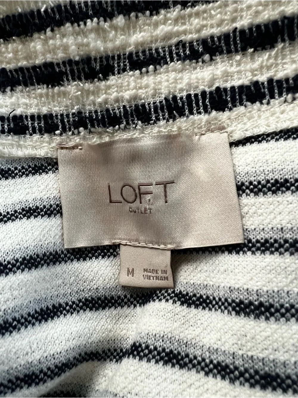 Loft Tweed Open Front Peplum Navy Blue Off White Stripe Blazer M Nautical Preppy